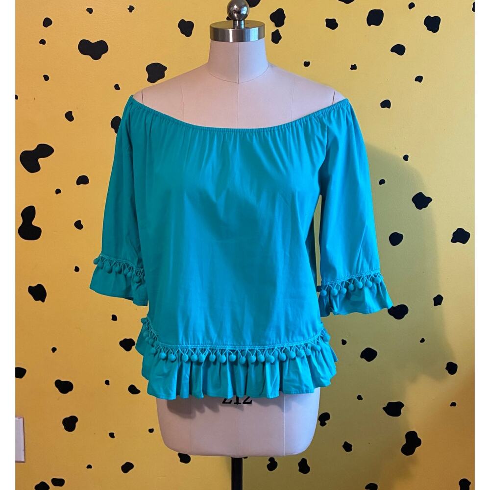 Band of Gypsies Off Shoulder Top Teal Ruffle Boho Blouse M Whimsigoth Festival